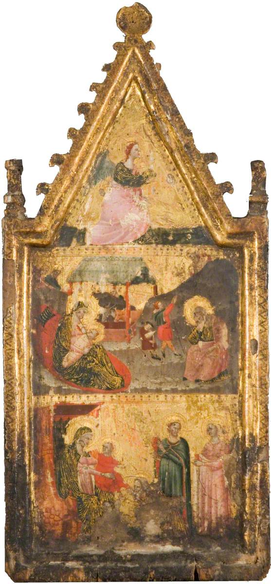 L'Ange de l'Annonciation (en haut), la Nativité et l'Annonciation aux bergers (au centre), l'Adoration des Rois mages (en bas) - Giovanni Baronzio image 1 reproduction réalisée par Alpha Reproduction