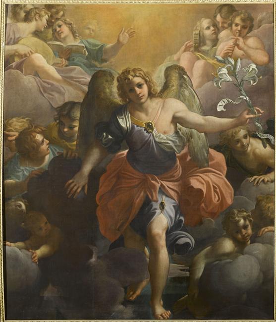 เทวดากาเบรียลในความรุ่งโรจน์ของเทวดาดนตรีและเครูบ - Annibale Carracci