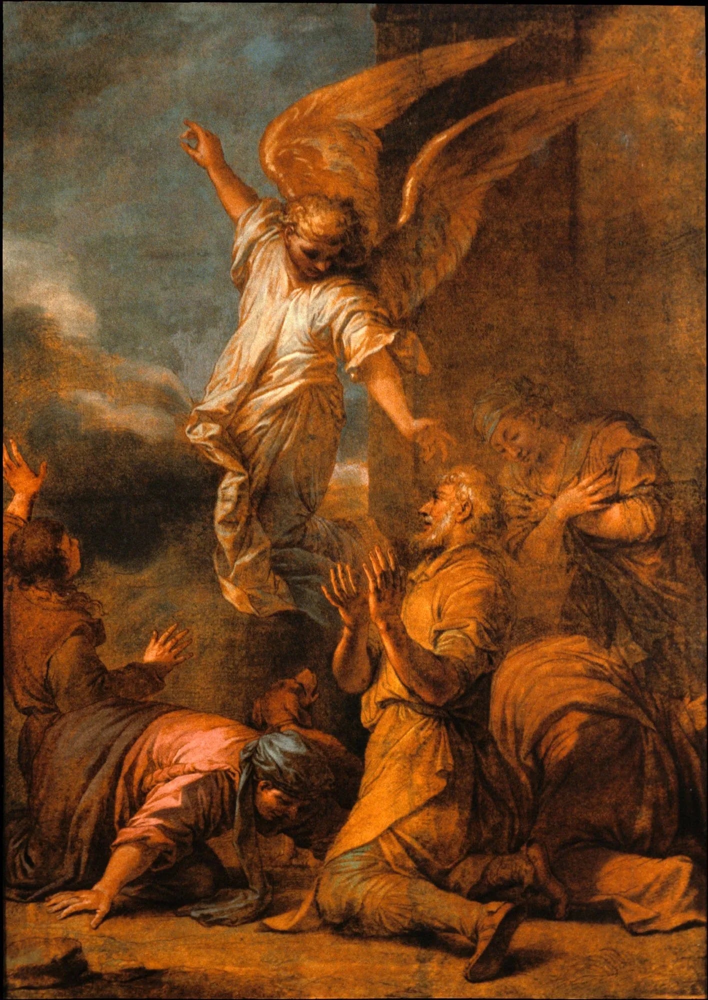 L'ange quittant la maison de Tobias - Salvator Rosa image 1 copie peinte à la main à l’huile