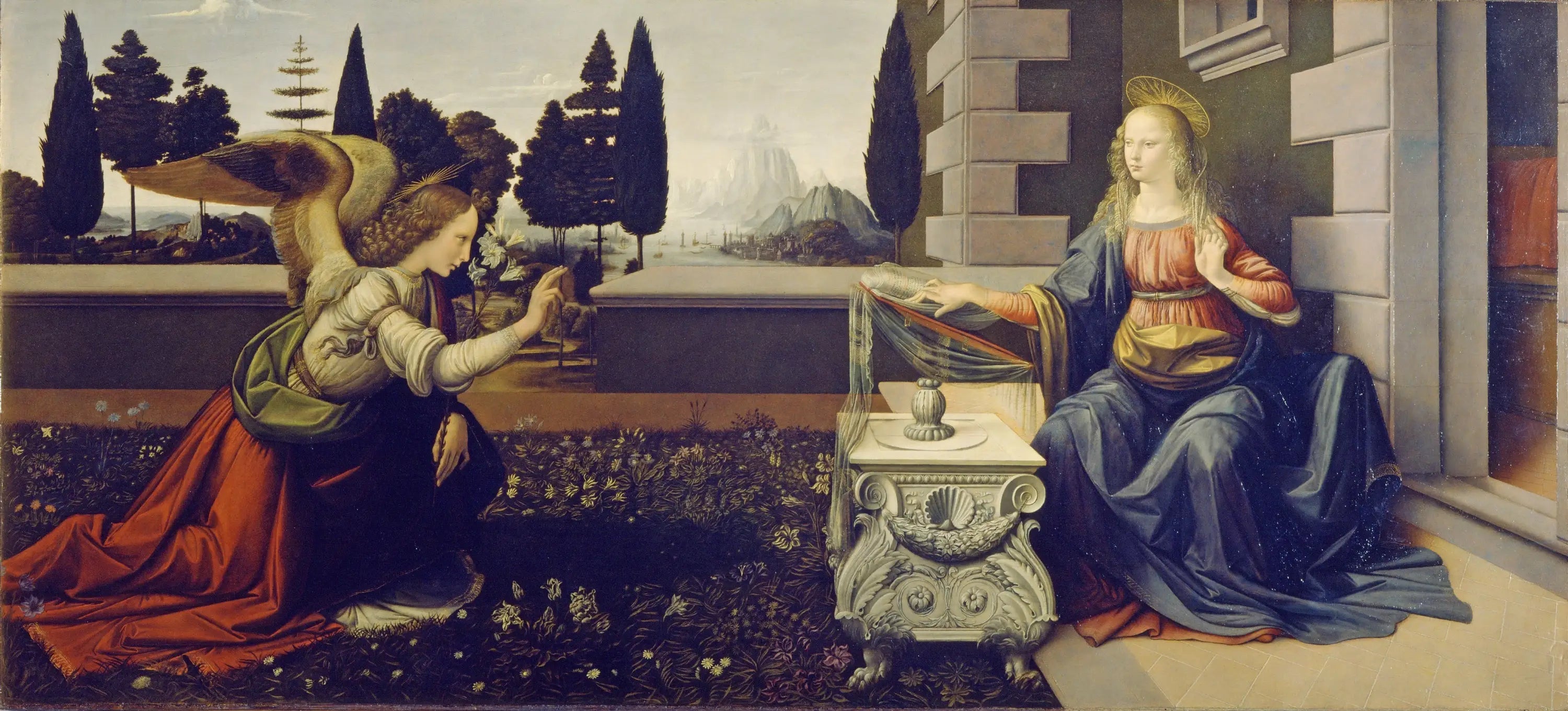 Reproduction du tableau « L'Annonciation de San Martino - Léonard de Vinci » par Alpha Reproduction en peinture à l’huile