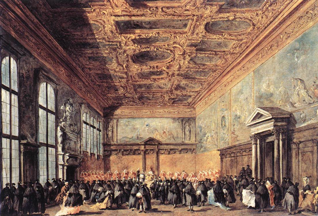 L'audience accordée par le doge de Venise dans la salle du Collège au palais ducal - Francesco Guardi image 1 reproduction artisanale de tableau