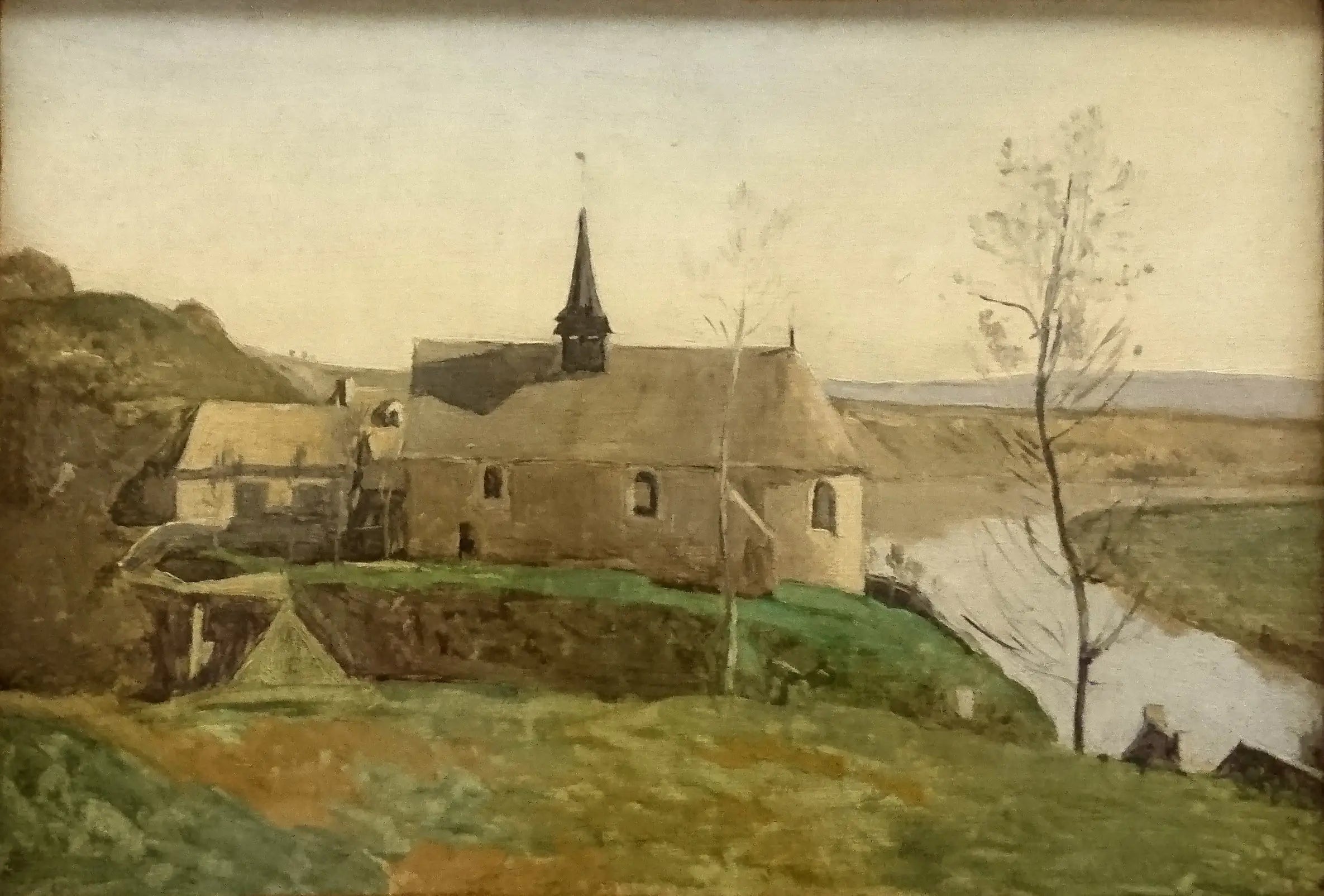 L'Église de Rolleboise, près de Mantes - Jean-Baptiste Camille Corot image 1 reproduction artisanale de tableau