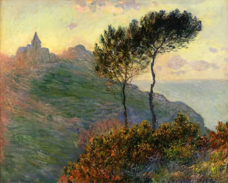โบสถ์แห่งวาแรงเกวิลล์ในแสงย้อน - Claude Monet