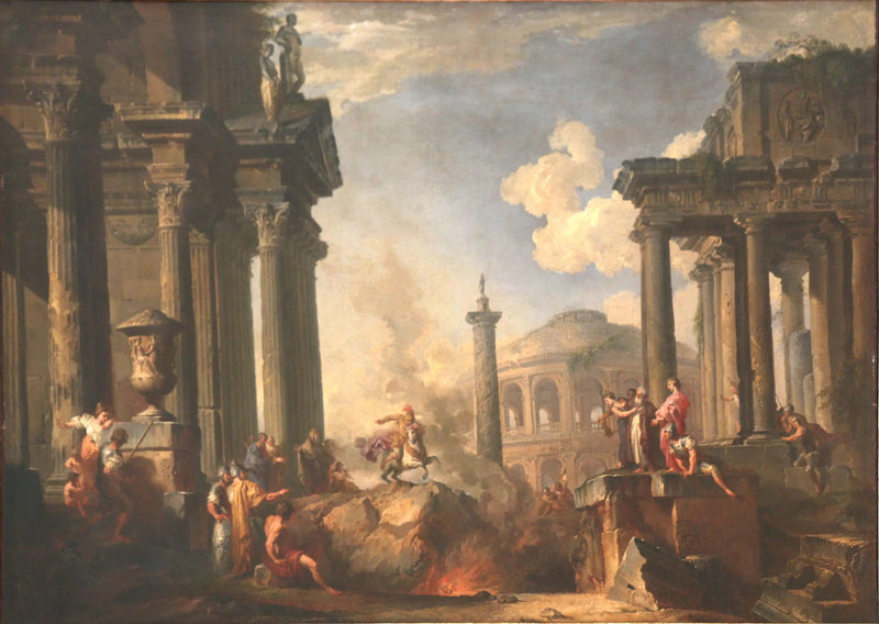 คำอธิบายของ Marcus Curtius - Giovanni Paolo Panini