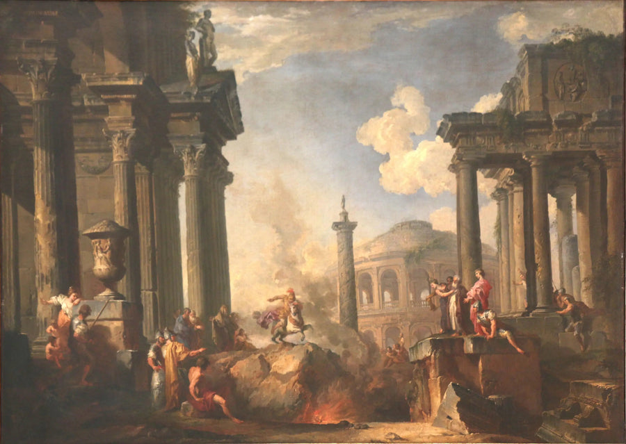 คำอธิบายของ Marcus Curtius - Giovanni Paolo Panini