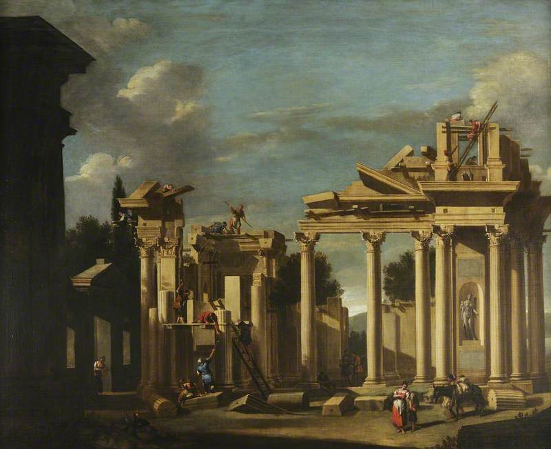 การสร้างวัดแบบคลาสสิกในทิวทัศน์ - Sebastiano Ricci