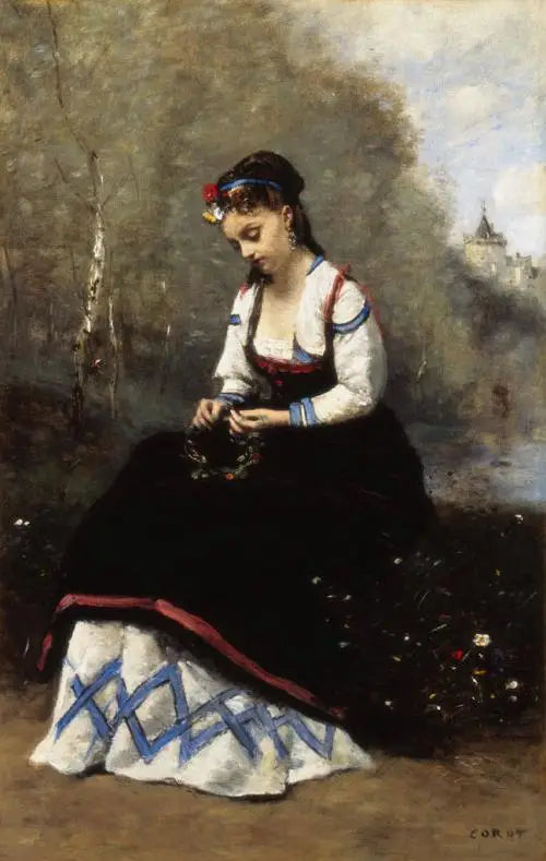 La couronne de fleurs - Jean-Baptiste Camille Corot image 1 copie peinte à la main à l’huile