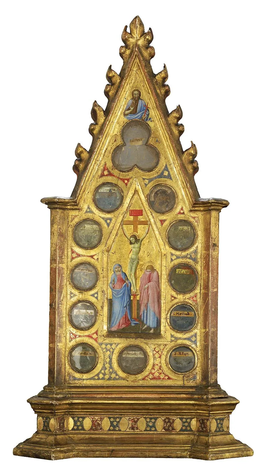 La Crucifixion avec la Vierge et saint Jean, avec saint Jean-Baptiste (ci-dessus) ; un saint franciscain en prière devant une vision du Christ et des saints, avec un saint (ci-dessus) (recto et verso) - Master of the Osservanza image 1 copie de tableau peinte à la main