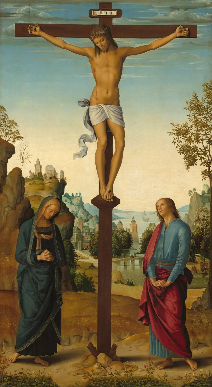 La Crucifixion avec la Vierge, saint Jean, saint Jérôme et sainte Marie-Madeleine [panneau du milieu] - Pietro Perugino image 1 reproduction d’œuvre d’art à l’huile