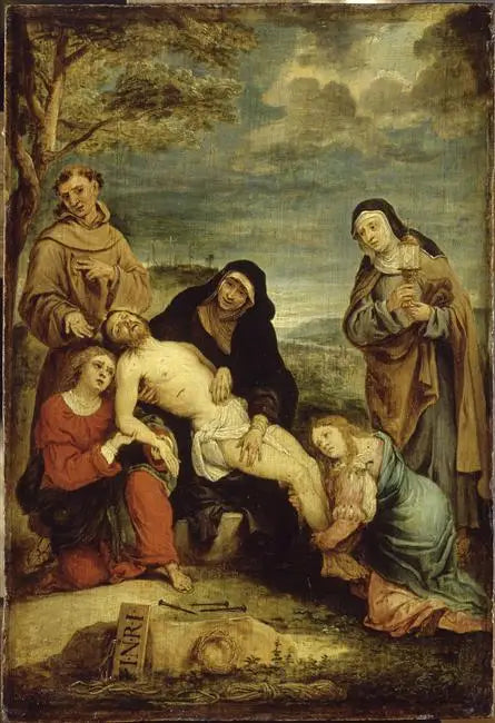 La Déploration du Christ en présence (mystique) de saint François d'Assise et de sainte Claire - David Teniers le Jeune image 1 copie de tableau peinte à la main