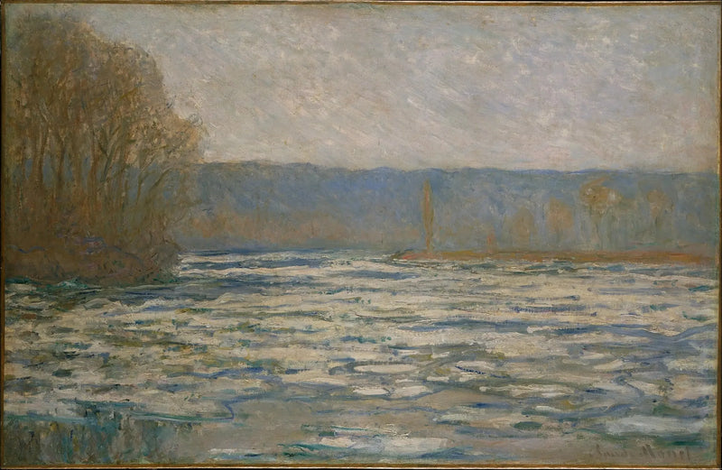 น้ำแข็งกำลังละลายบนแม่น้ำแซนใกล้เบนเนอคูร์ - Claude Monet