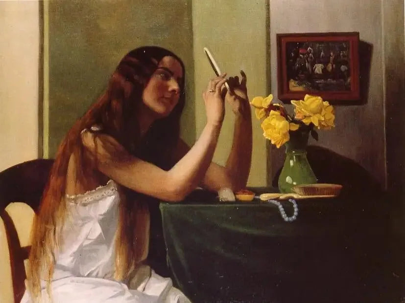 La jeune fille au miroir - Félix Vallotton image 1 copie peinte à la main à l’huile