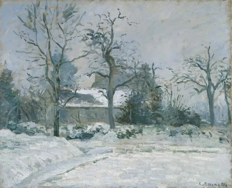 บ้านของ Piette, Montfoucault, ผลกระทบของหิมะ - Camille Pissarro