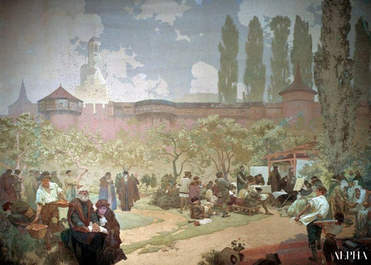 La pression de la bible de Kralice à Ivancice - Mucha - Reproductions de tableaux et peintures haut de gamme