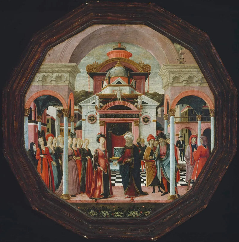 La rencontre de Salomon et de la reine de Saba ; un chérubin tenant des cornes d'abondance de cerises (recto et verso) - Francesco del Cossa