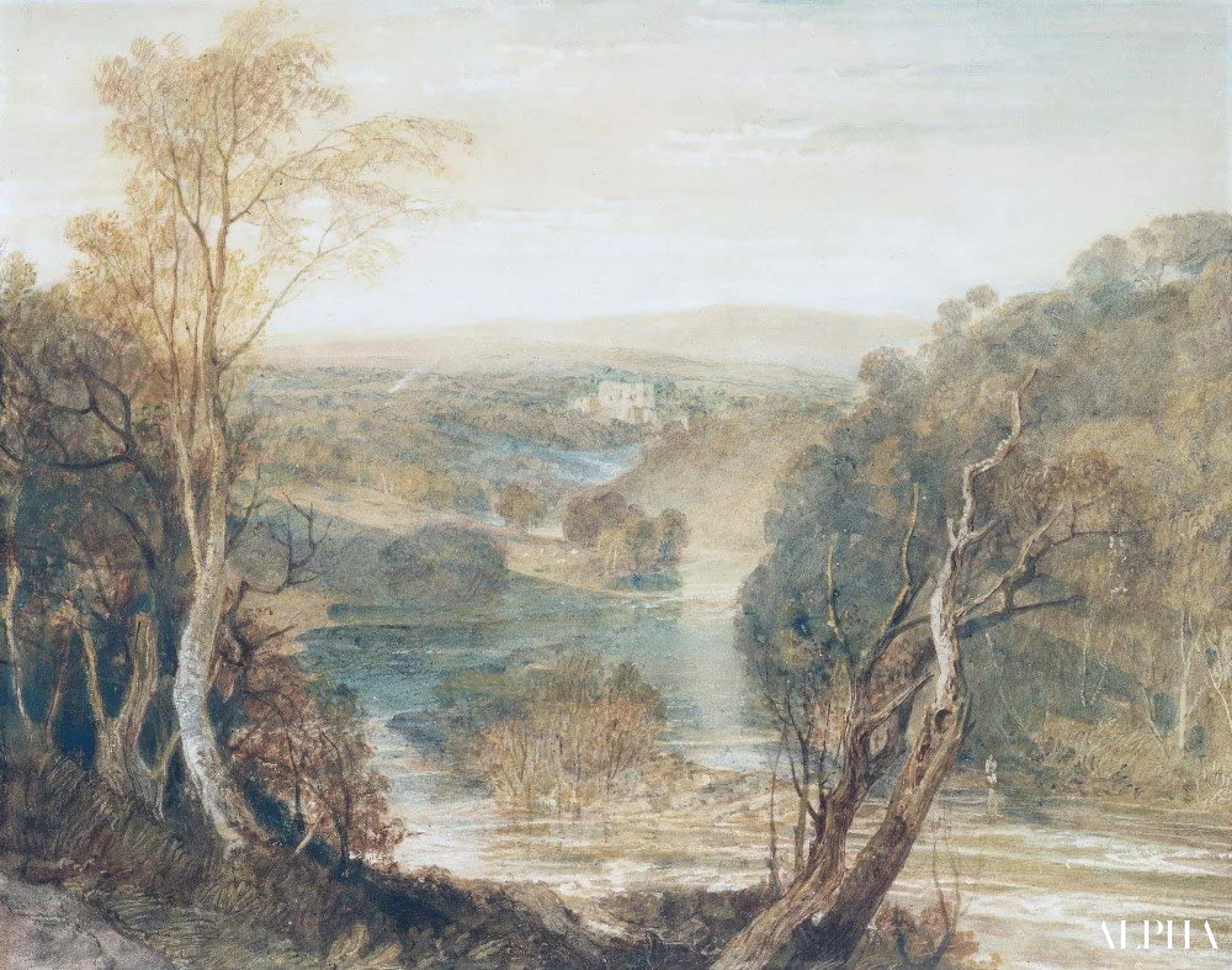 La rivière Wharfe avec une vue lointaine de la tour Barden - William Turner - Reproductions de tableaux et peintures haut de gamme