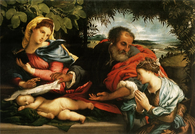 ครอบครัวศักดิ์สิทธิ์กับนักบุญ Catherine แห่งอเล็กซานเดรีย - Lorenzo Lotto