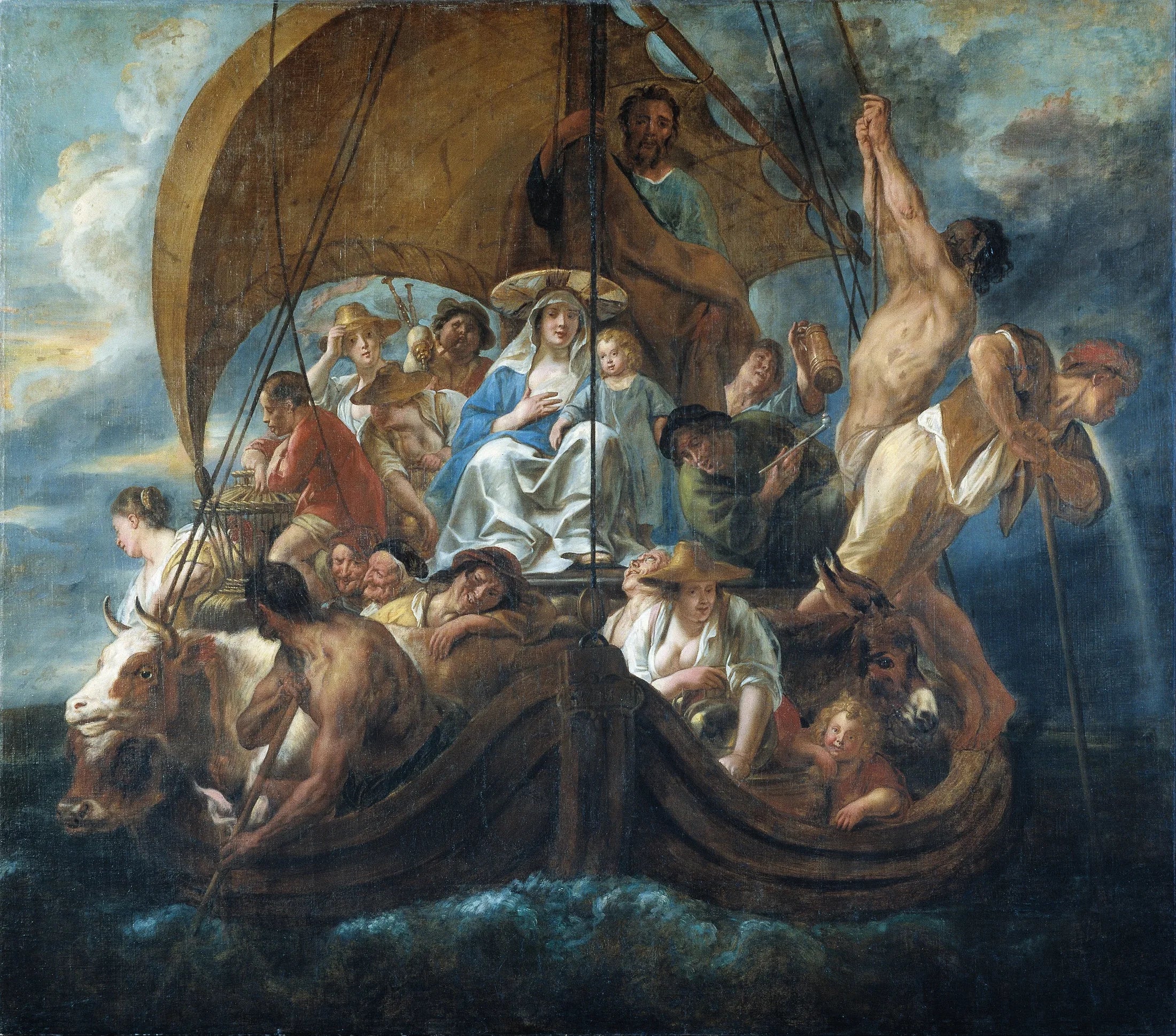 La Sainte Famille avec diverses personnes et animaux dans une barque - Jacob Jordaens image 1 reproduction réalisée par Alpha Reproduction