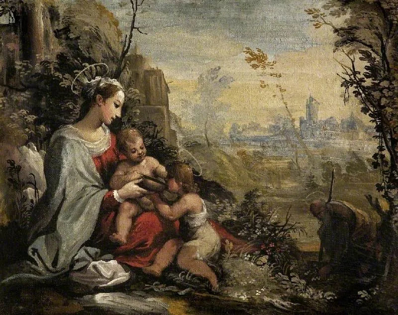 ครอบครัวศักดิ์สิทธิ์ขณะหนีพบกับนักบุญยอห์นหนุ่ม - Guercino