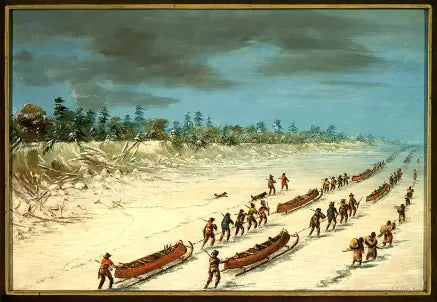La Salle traversant le lac Michigan sur la glace. 8 décembre 1681 - George Catlin image 1 reproduction de peinture à l’huile