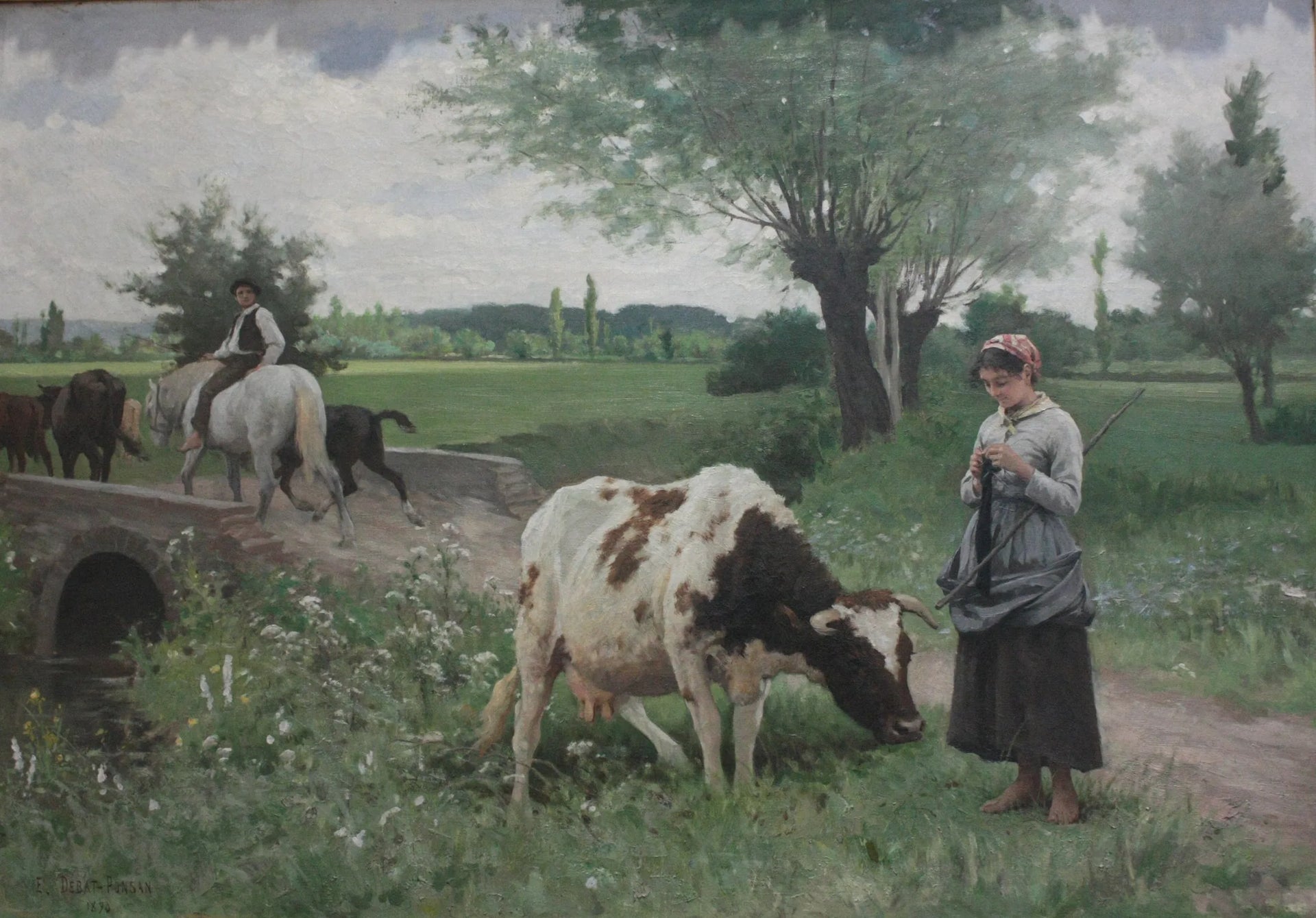 La Vache bien gardée - Édouard Debat image 1 tableau peint à l’huile sur toile