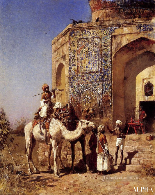 La vieille mosquée aux tuiles bleues à l'extérieur de Delhi, en Inde - Edwin Lord Weeks - Reproductions de tableaux et peintures haut de gamme