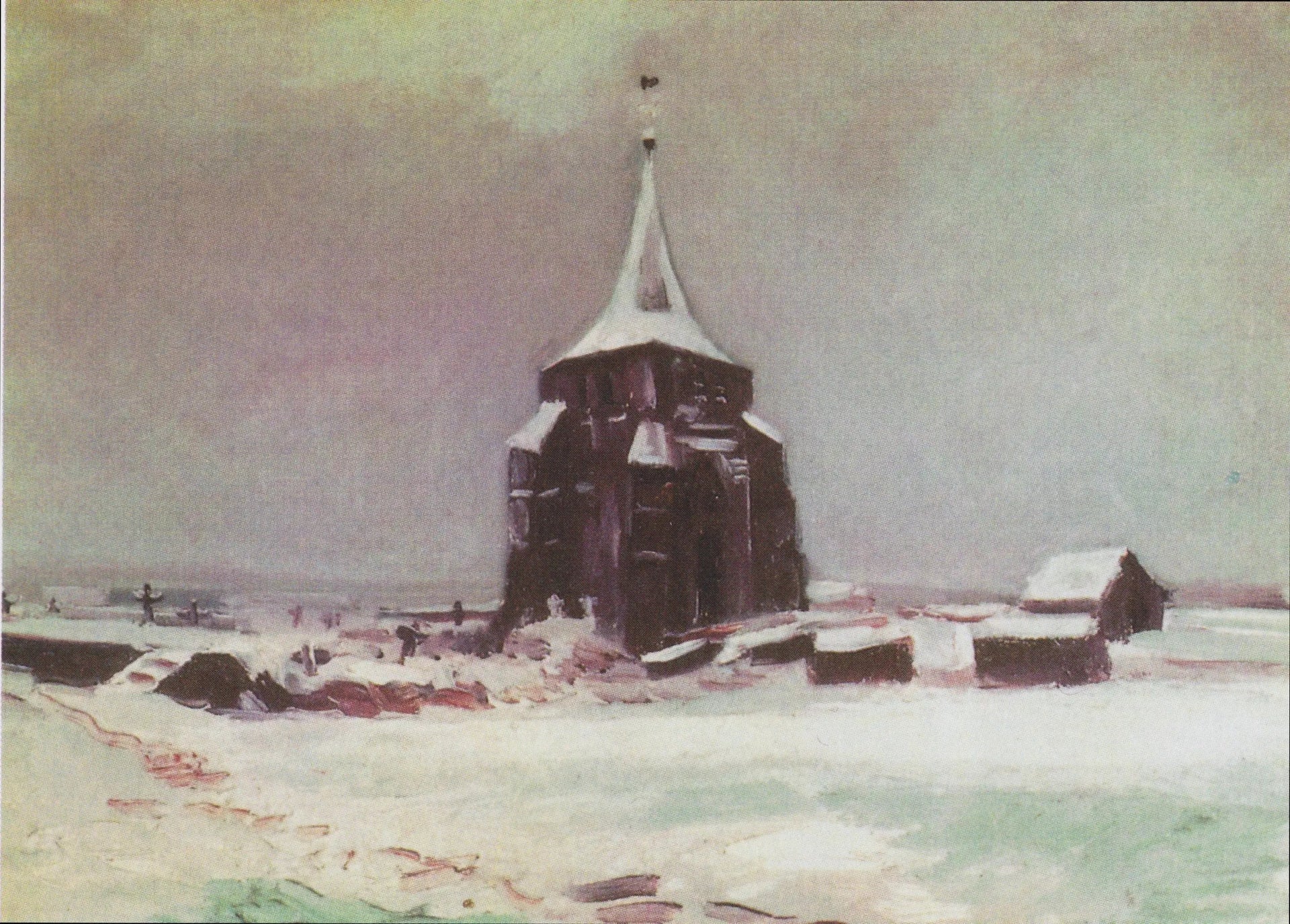 La vieille tour du cimetière de Nuenen sous la neige - Vincent van Gogh image 1 reproduction de peinture à l’huile