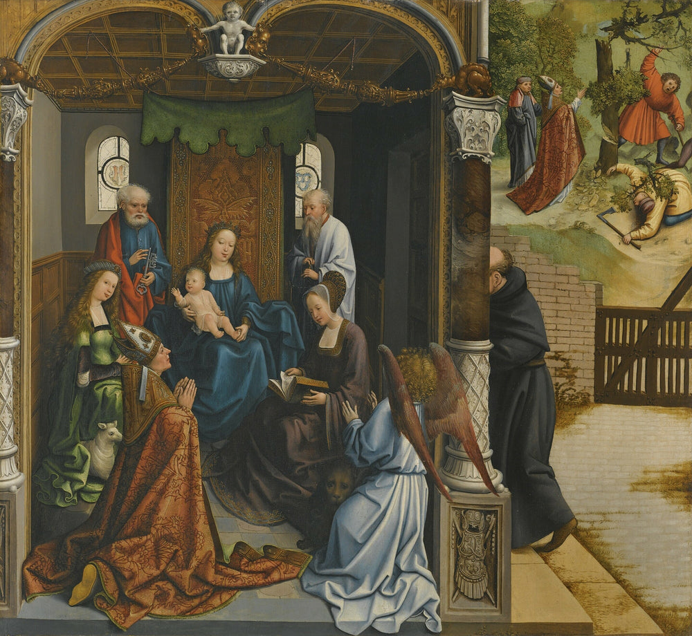 La Vierge à l'Enfant adorée par saint Martin et d'autres saints, dont saint Pierre, Agnès, Marie-Madeleine et Antoine. - Bernard van Orley