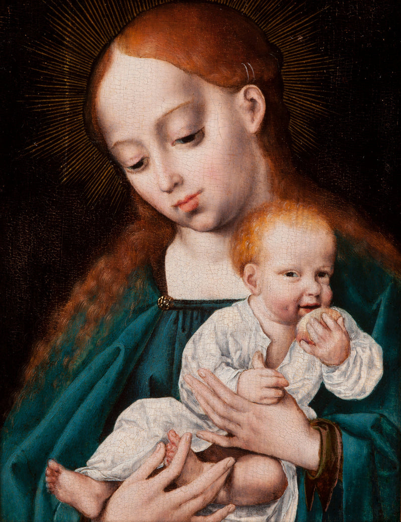 พระแม่มารีย์กับพระเยซูเจ้ากินแอปเปิล - Joos van Cleve