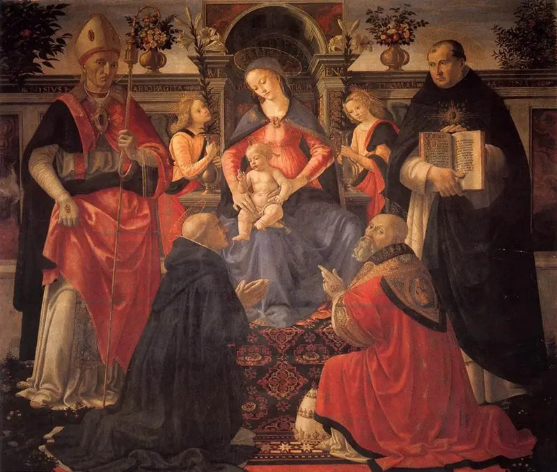 พระแม่มารีย์กับพระเยซูในพระแท่นระหว่างเทพเทวาและนักบุญ - Domenico Ghirlandaio