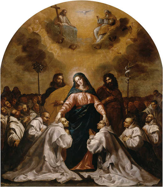 La Vierge, accompagnée de saint Joseph et de saint Jean-Baptiste, abrite l'ordre des Chartreux sous ses robes. - Vincenzo Carducci