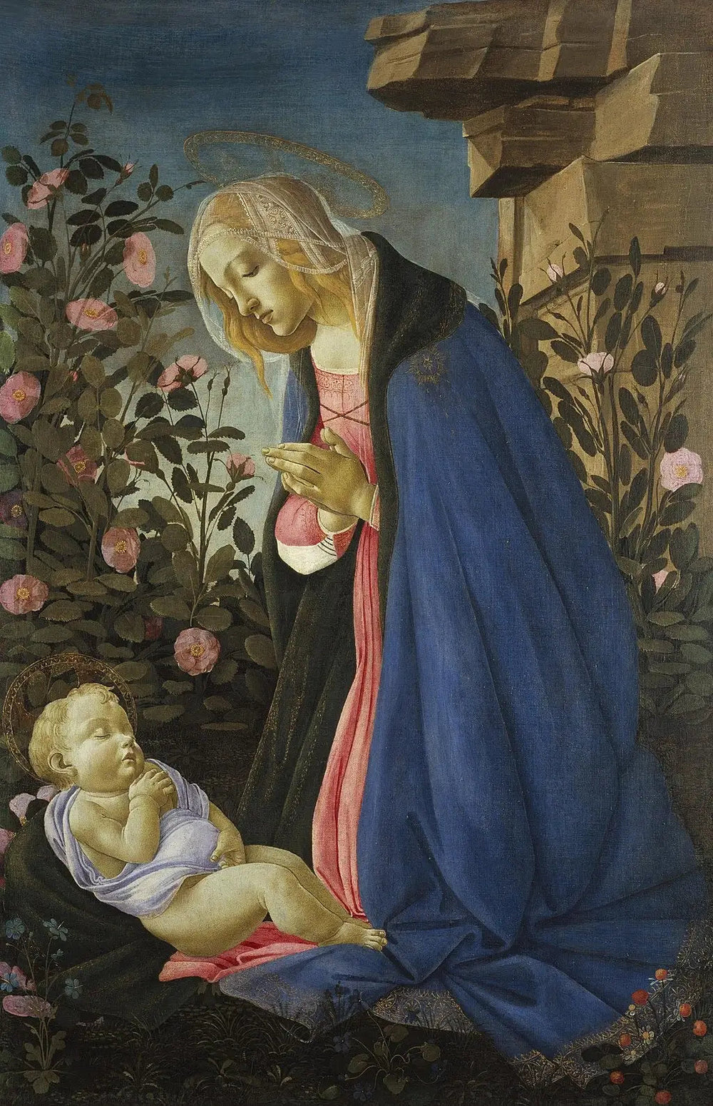 La Vierge adorant l'Enfant Jésus endormi - Sandro Botticelli image 1 copie peinte à la main à l’huile