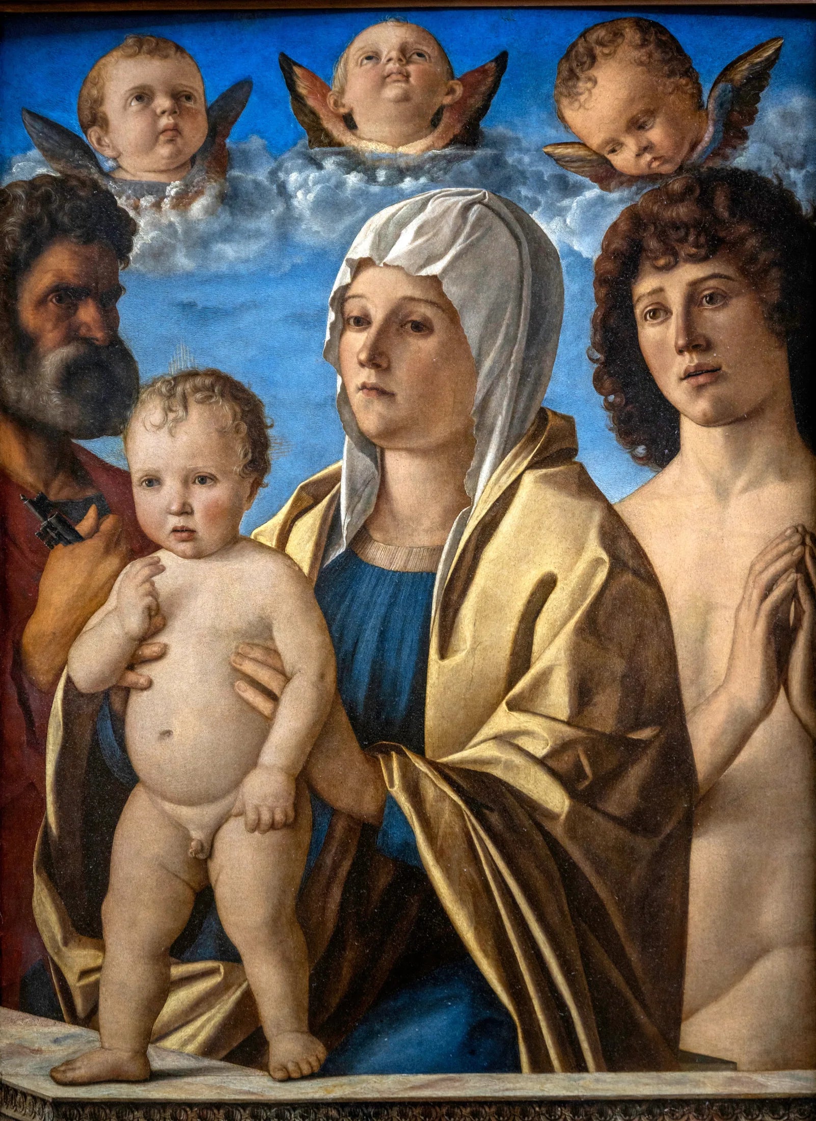 La Vierge et l'Enfant entre saint Pierre et saint Sébastien - Giovanni Bellini image 1 copie de tableau peinte à la main