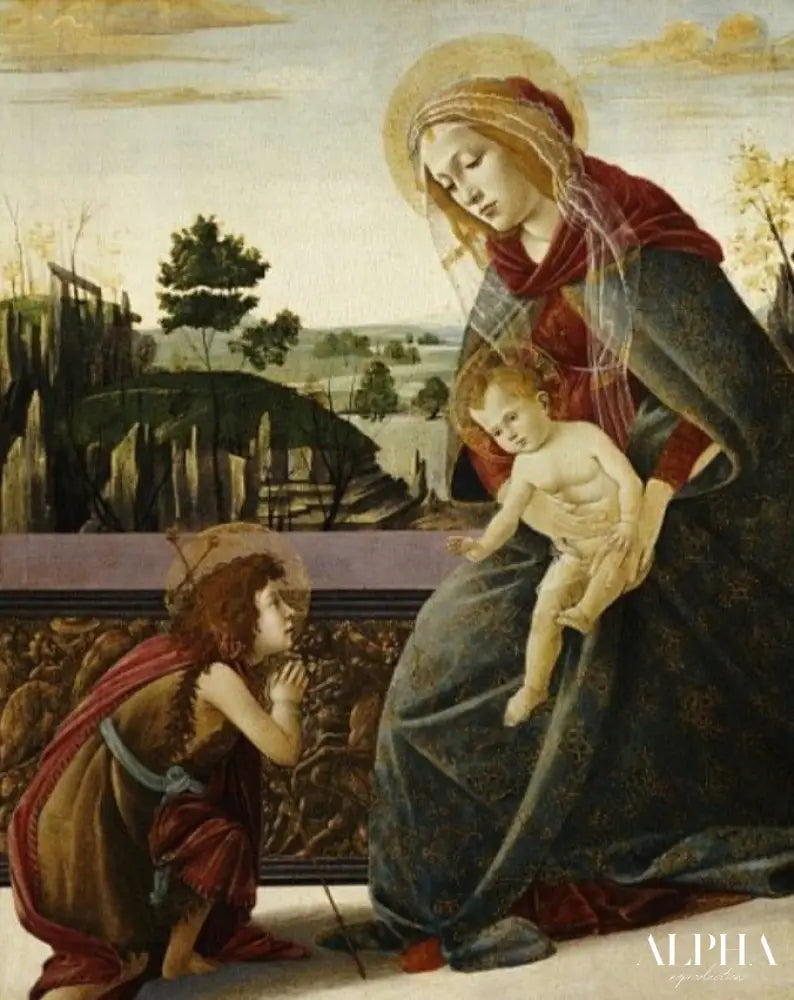 La Vierge et l'Enfant avec le jeune St Jean le Baptiste dans un paysage - Sandro Botticelli - Reproductions de tableaux et peintures haut de gamme