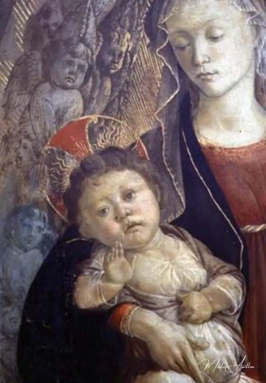 La Vierge et l'Enfant en gloire, détail de l'Enfant, 1468 (tempera sur panneau) (détail de 85673) - Sandro Botticelli - Reproductions de tableaux et peintures haut de gamme