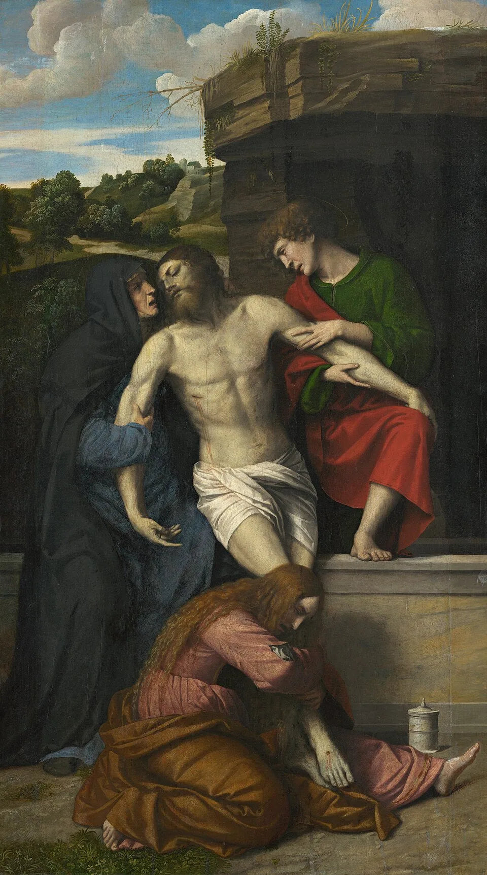 Lamentation sur le Christ mort - Alessandro Bonvicino image 1 reproduction d’œuvre d’art à l’huile