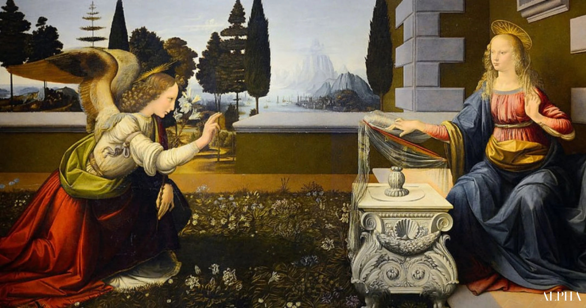 Reproduction du tableau « L’Annonciation – Léonard de Vinci (vers 1472–1475) » par Alpha Reproduction en peinture à l’huile