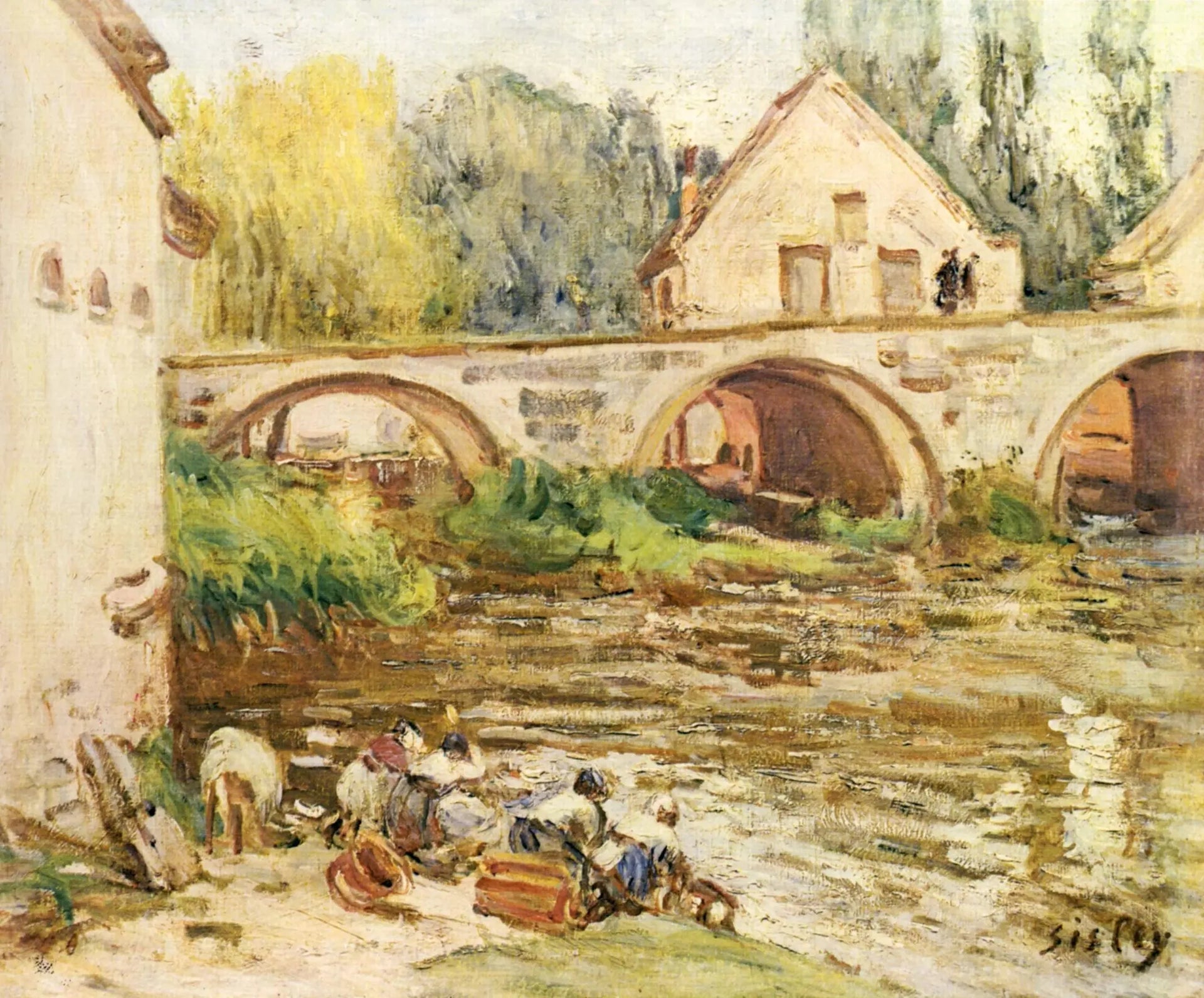 Lavandières à Moret - Alfred Sisley image 1 reproduction artisanale de tableau