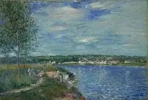 Laveuses, près de Champagne - Alfred Sisley image 1 reproduction d’œuvre d’art à l’huile