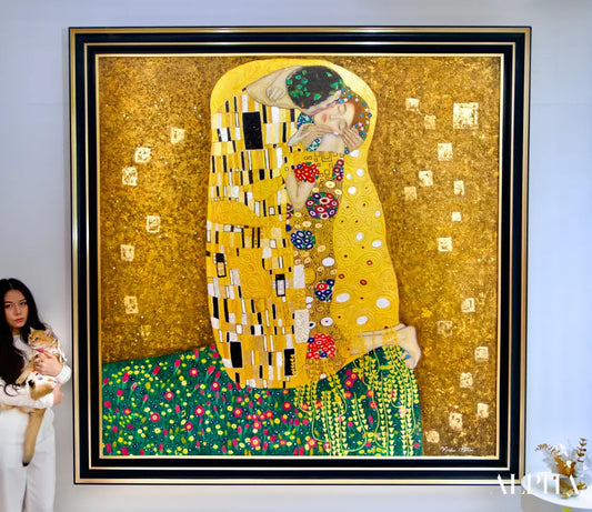 Le Baiser Réimaginé par Master Apollon | 200 x 200 cm Reproductions de tableaux à la peinture à l’huile