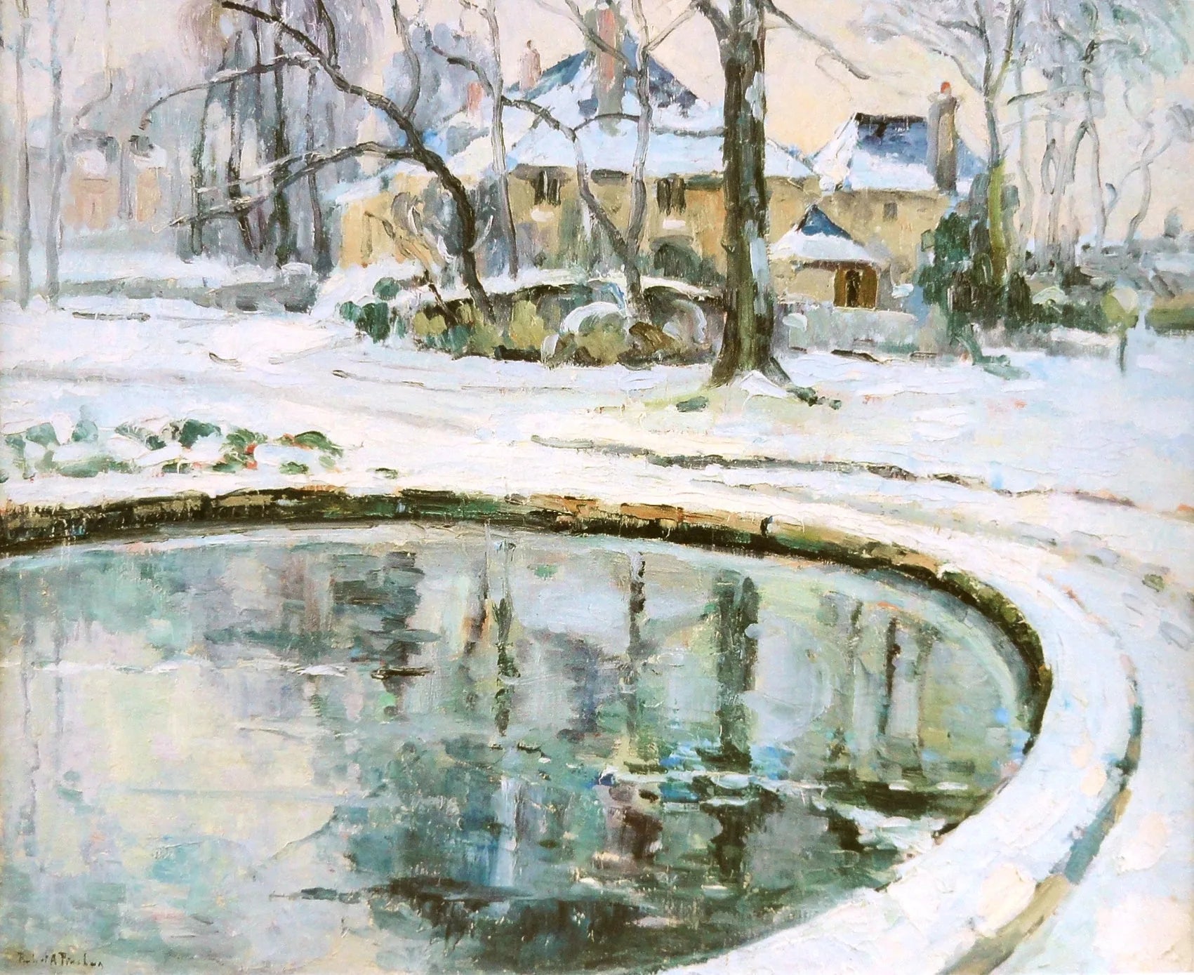 Le bassin, neige - Robert Antoine Pinchon image 1 reproduction de peinture à l’huile
