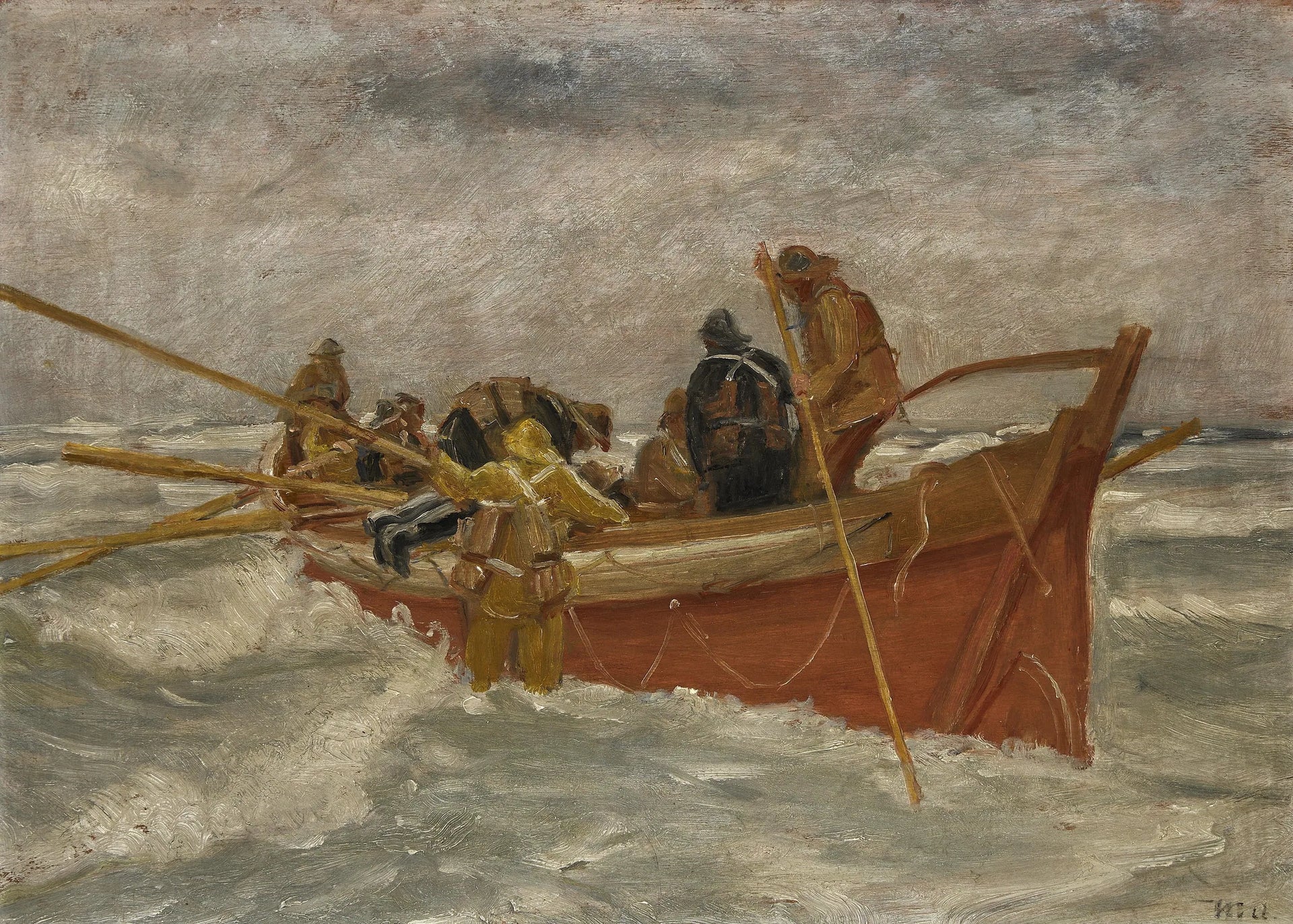 Le canot de sauvetage prend la mer. Étudiez. - Michael Peter Ancher image 1 copie peinte à la main à l’huile