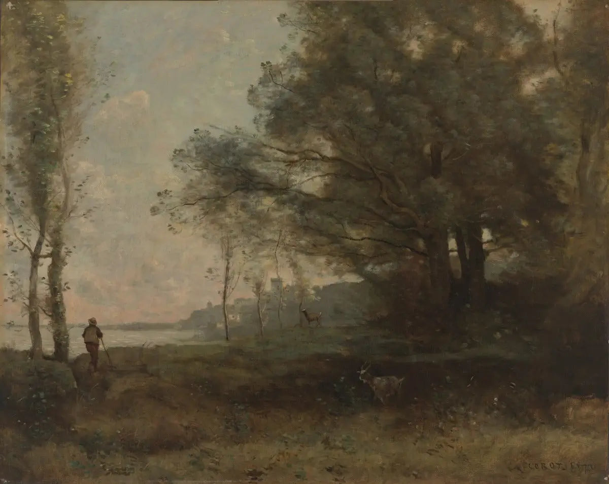 Le chevrier en vue du golfe - Jean-Baptiste Camille Corot image 1 tableau peint à l’huile sur toile