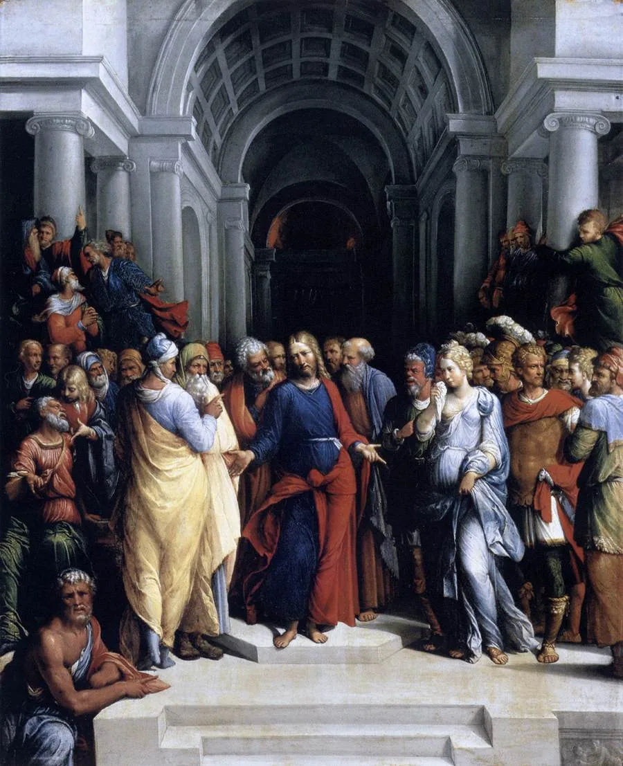 Le Christ et la femme adultère - Benvenuto Tisi image 1 copie peinte à la main à l’huile