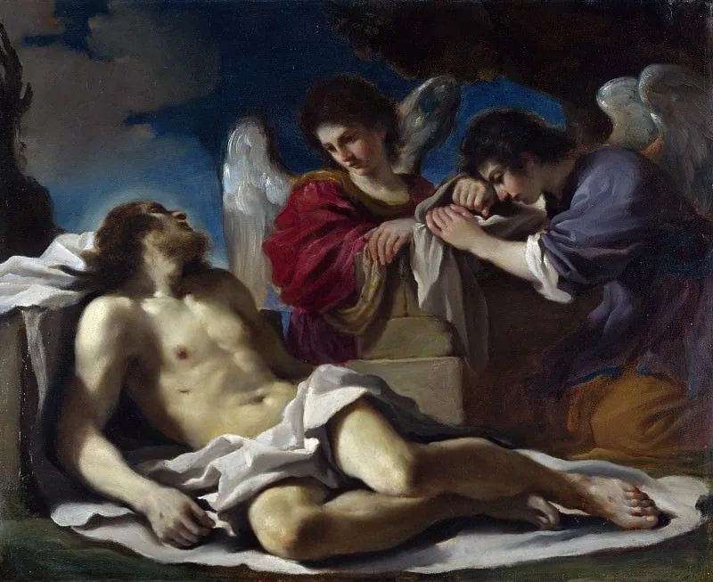 พระคริสต์ที่ตายแล้วที่ถูกพระผู้ช่วยให้รอดสององค์เทวดาร้องไห้ - Guercino