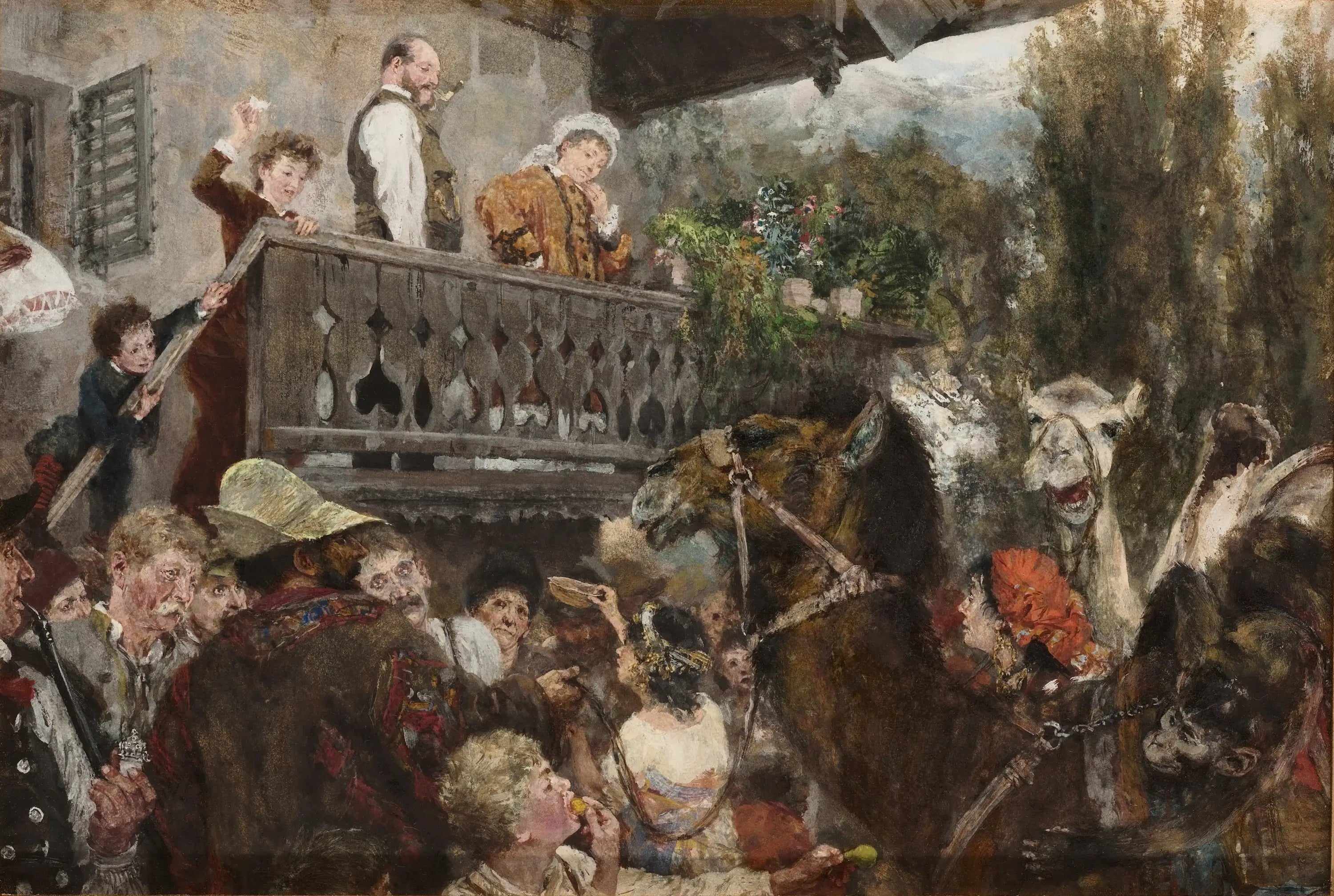 Le cirque errant (Les chameliers à Partenkirchen) - Adolph von Menzel - Alpha Reproduction
