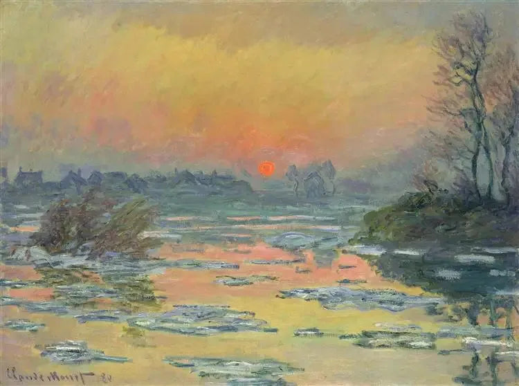 Le coucher du soleil sur la Seine en hiver - Claude Monet image 1 tableau peint à l’huile sur toile
