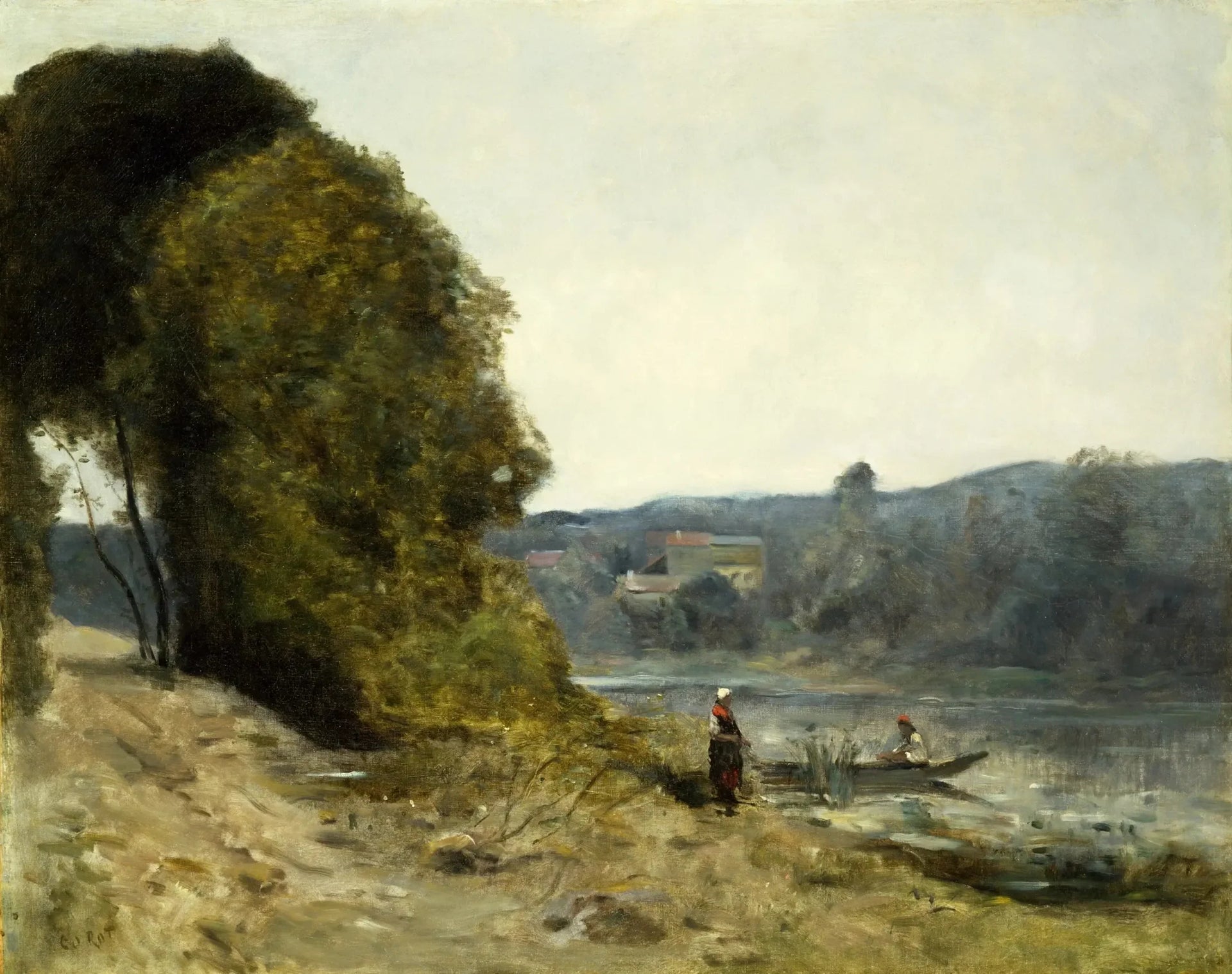 Le départ du batelier - Jean-Baptiste Camille Corot image 1 reproduction artisanale de tableau