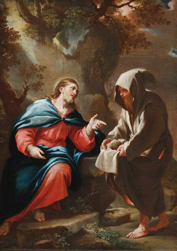 Le diable tentant le Christ de transformer des pierres en pain - Luca Giordano image 1 copie de tableau peinte à la main