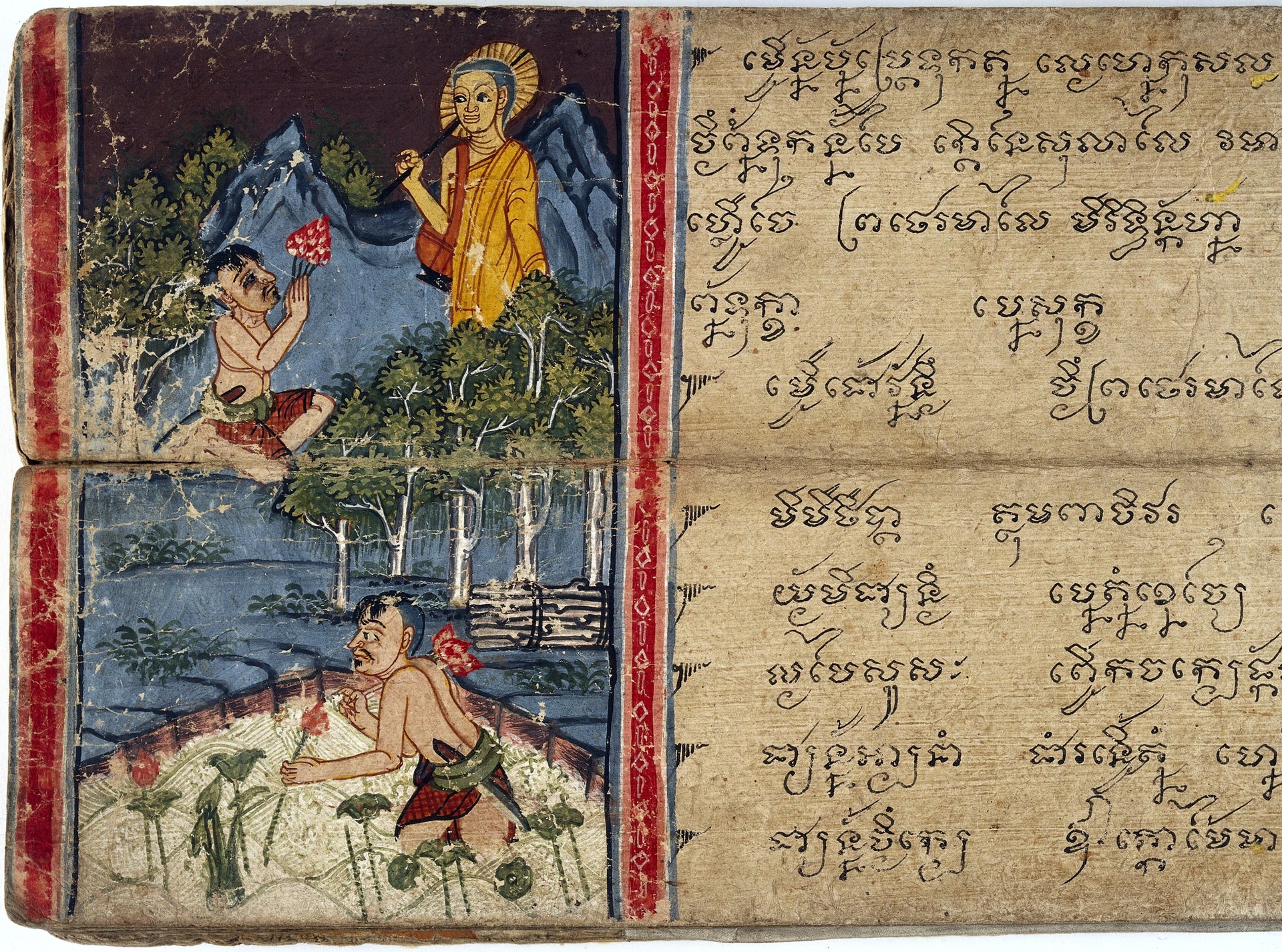 Le Don des lotus à Phra Malai, Artiste thaïlandais anonyme, XIXe siècle
